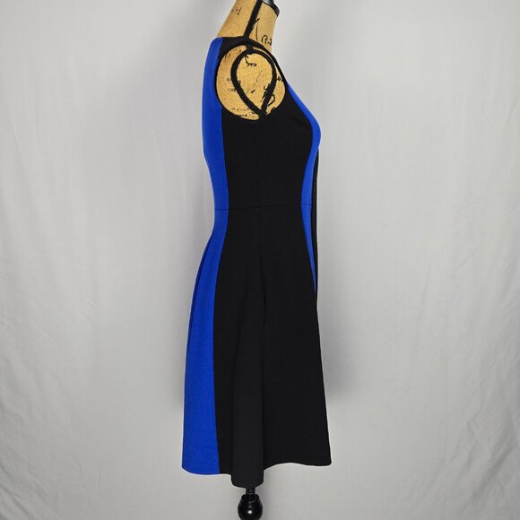 Vince Camuto Blue Black Colorblock Fit & Flare Dress Sz 2 Sleeveless Minimalist - Picture 4 of 15